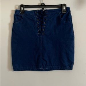 Denim Lace up Front Pencil Skirt